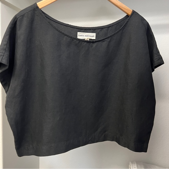 MARA HOFFMAN black cropped linen top M - Picture 6 of 8